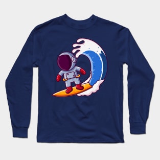 Cute Astronaut Surfing Cartoon Long Sleeve T-Shirt